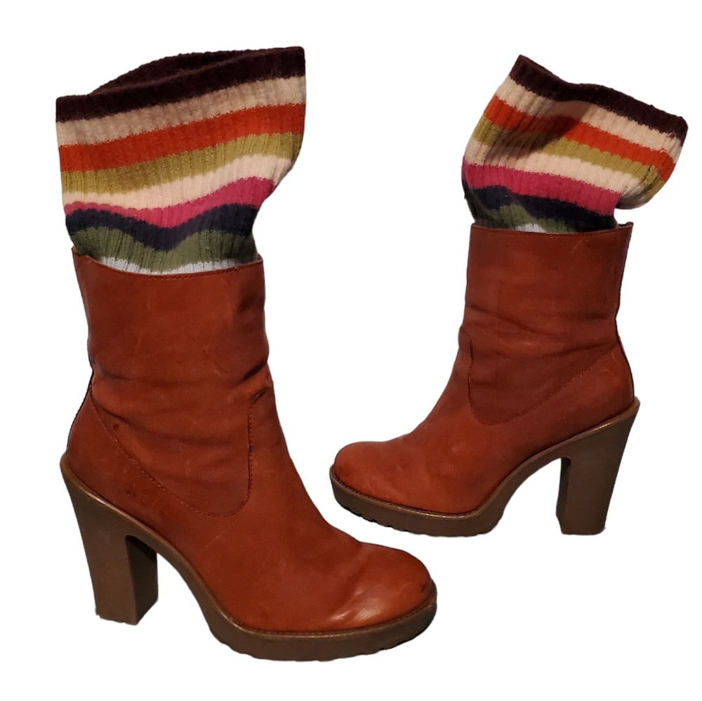 Coach Laurette Brown Leather/Wool Block Heel Ankle Booties Boots Women's Size 8M - Picture 7 of 11